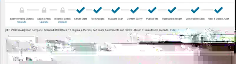 Final Wordfence security scan showing no new issues after manual WordPress malware cleanup