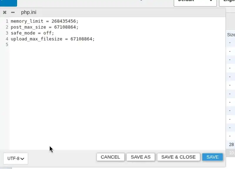 Direct WordPress file review showing an unexpected php.ini file inside a plugin directory
